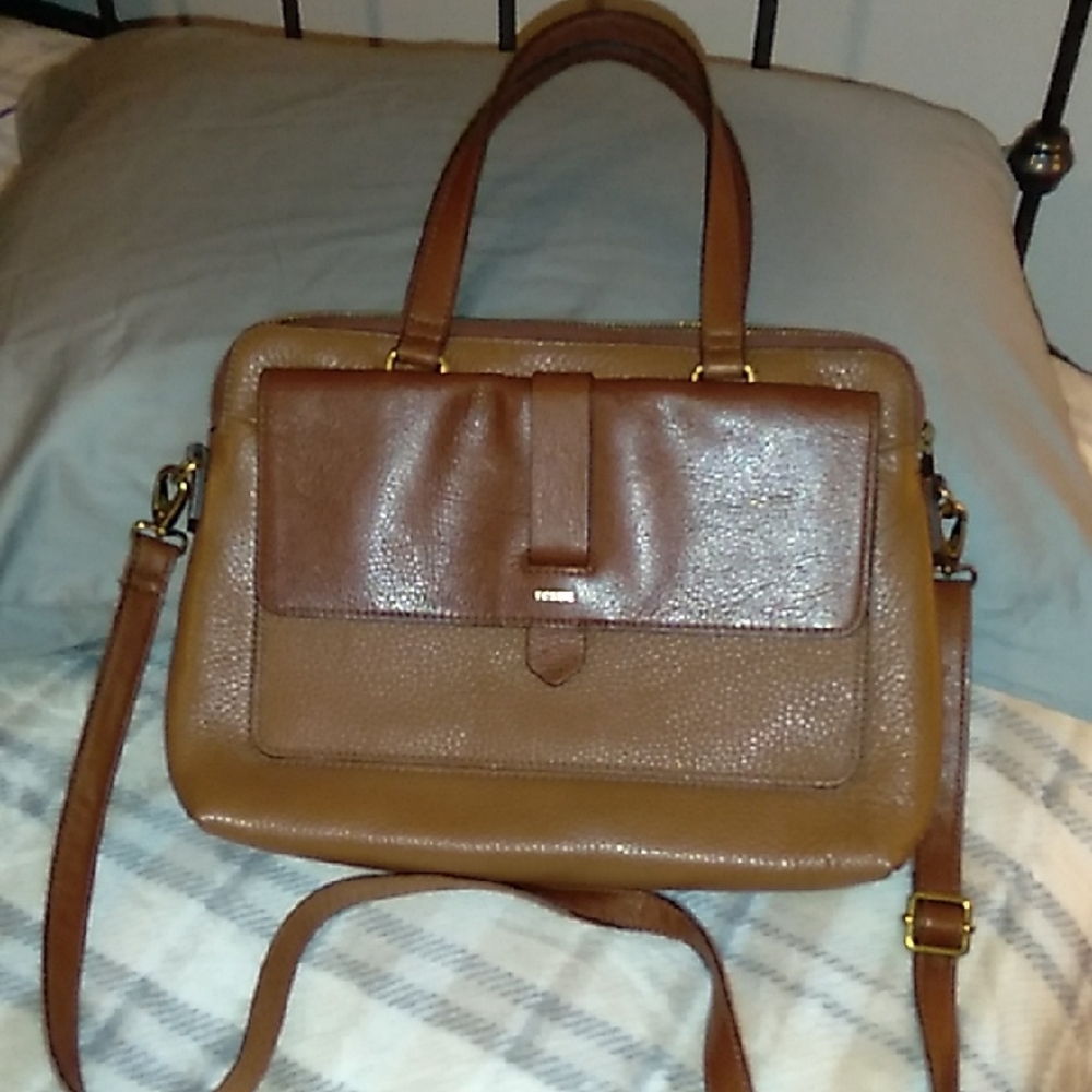 Fossil Large Kinley Leather Crossbody Shoulder Bag Two-toned Brown